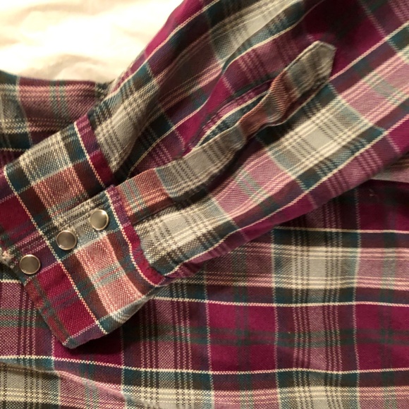 Vintage Roebuck Long Sleeve Maoon plaid light flannel shirt XL - Picture 5 of 8